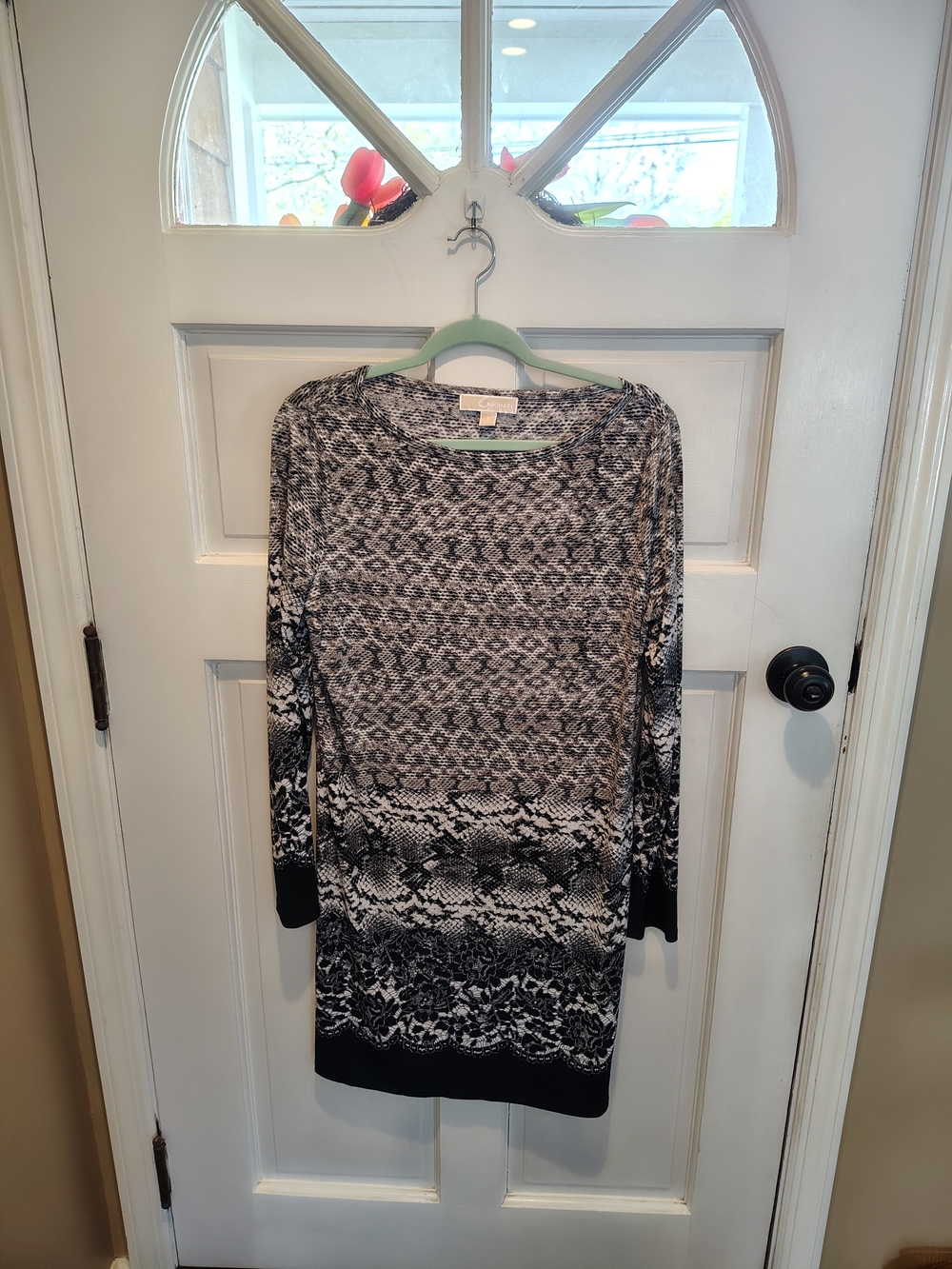 Michael Kors Black and White Long Sleeve Patterned Dress